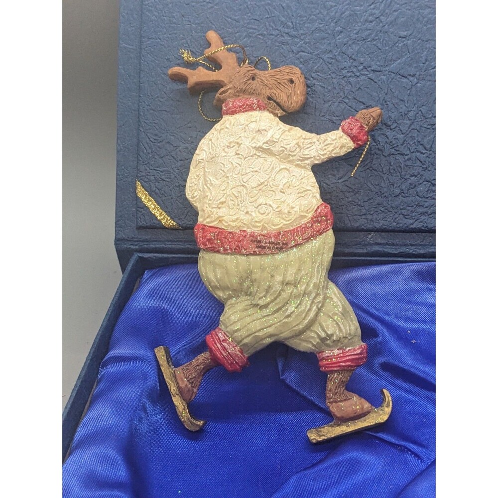 Kurt Adler Resin Skating Happy Moose Christmas Tree Ornament Rustic Maine Canada